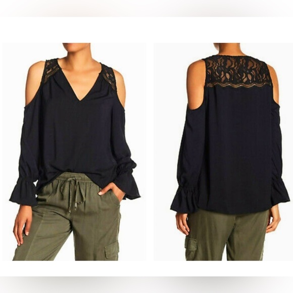 Ramy Brook Tops - RAMY BROOK Abigail Black Lace Cold Shoulder Blouse
